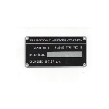 Plaque des mines noire vierge à frapper - Vespa PX 200 - Type: VSX1T Plaque des mines noire vierge à frapper - Vespa PX 200 - Type: VSX1T